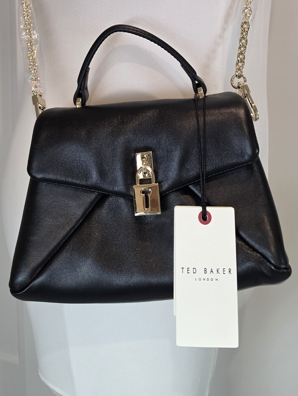 Ted Baker London Black Leather Satchel with Gold Hardware